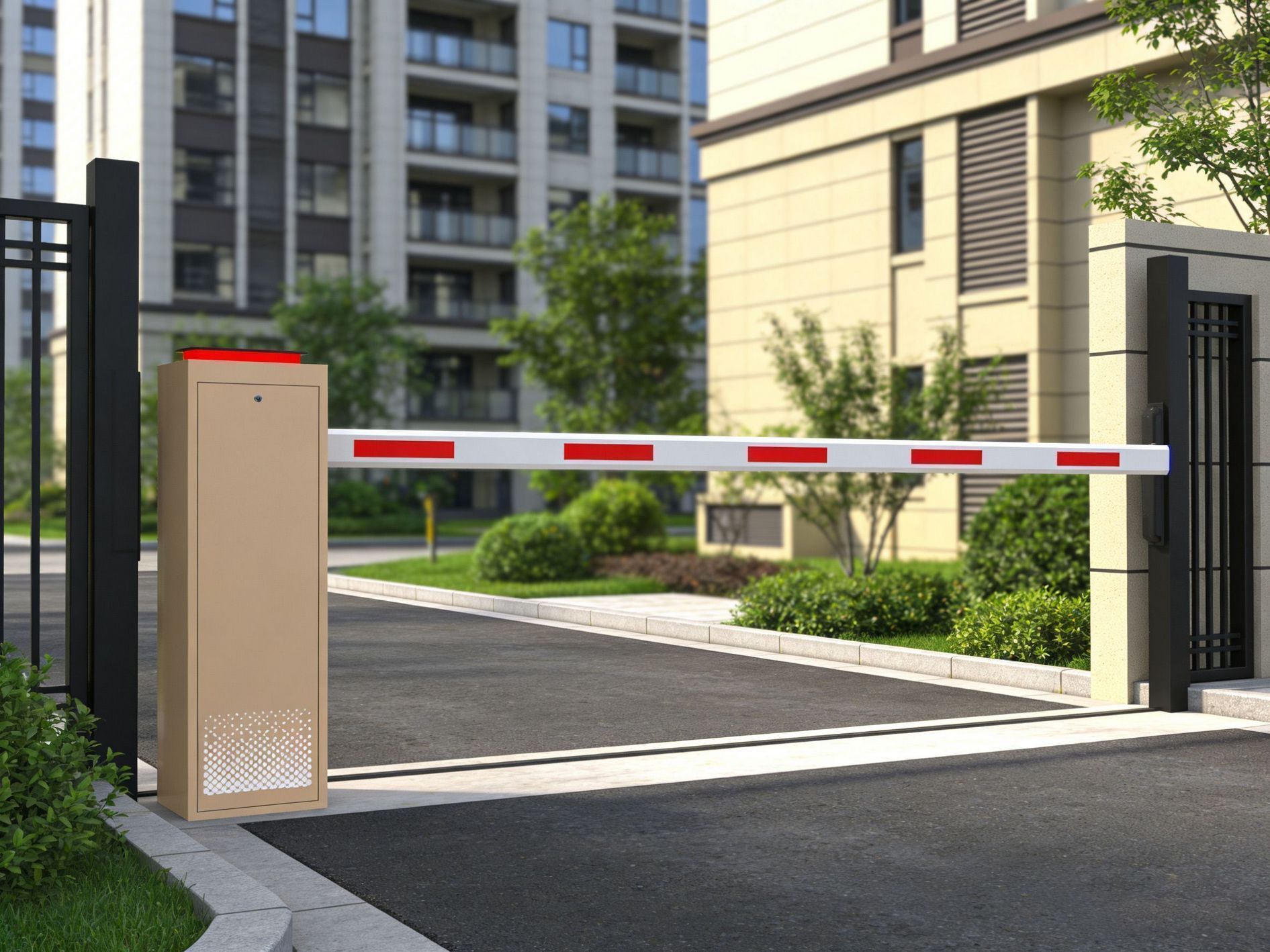 Smart automatic parking barrier gate system installed at commercial facility in Kuwait