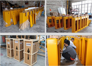 Loading barrier gate units into shipping containers for international export