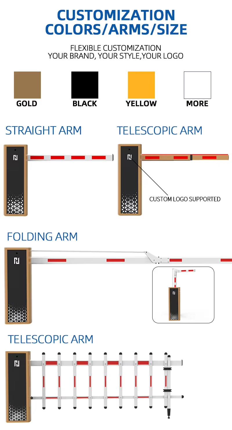 Customizable automatic barrier arm length options and Baroxon logo branding Kuwait